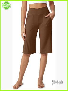 14" Knee Length Wide Leg Yoga Capri Pants with Pockets